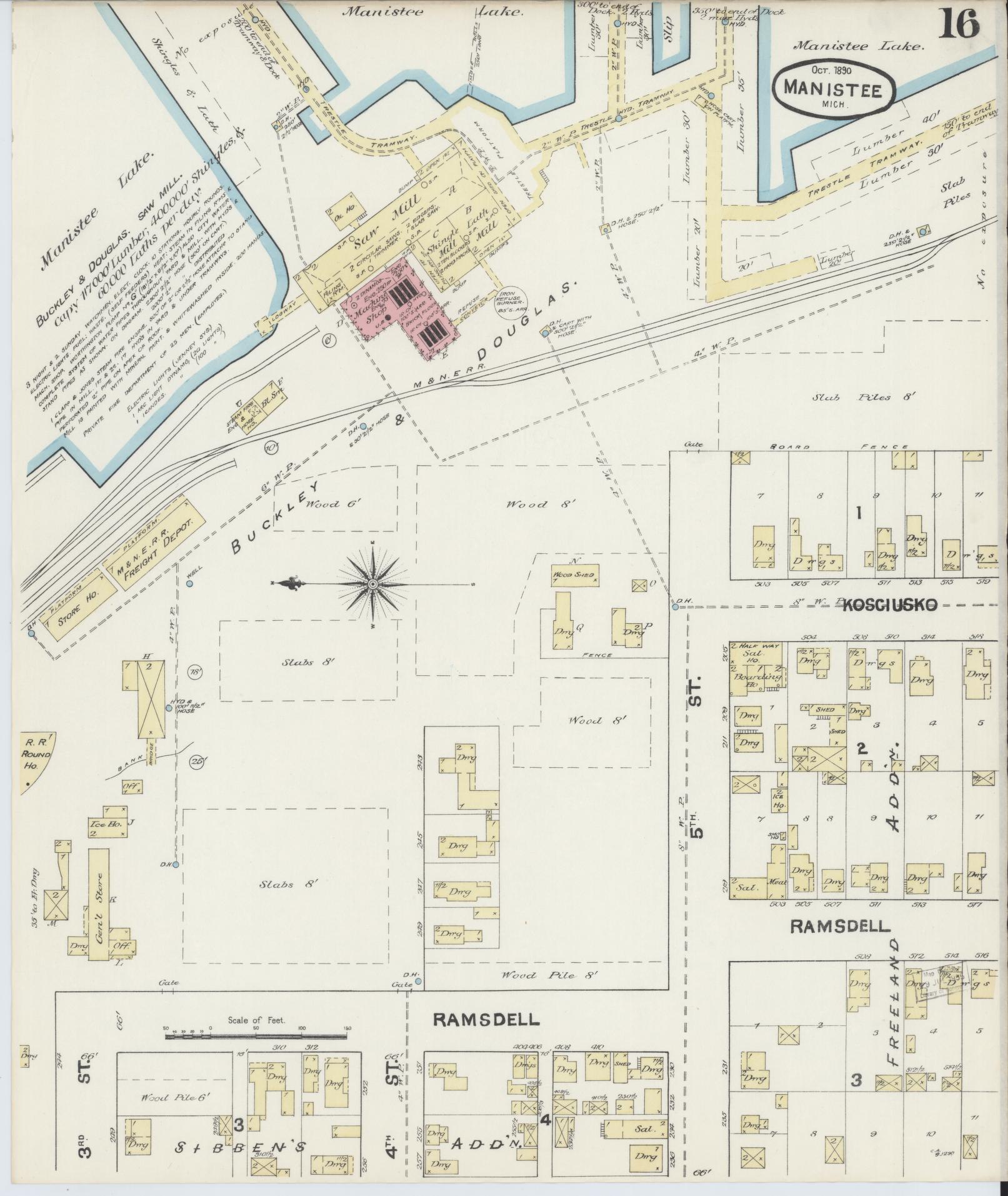 Sanborn Fire Insurance Map from Manistee, Manistee County, Michigan (1890), Sheet #0016 - Complete Map Set gallery image, historic Sanborn map, vintage wall art, Michigan Michigan