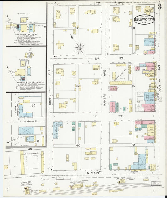Sanborn Fire Insurance Map from Ellsworth, Ellsworth County, Kansas (1893), Sheet #0003 - Historic Sanborn Fire Insurance Map Print, vintage old map wall art, antique decor, genealogy gift, Kansas Kansas map