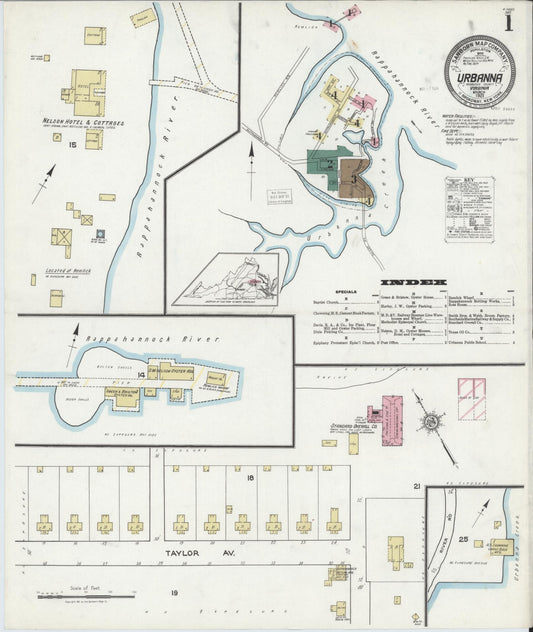 Sanborn Fire Insurance Map from Urbanna, Middlesex County, Virginia (1921), Sheet #0001 - Complete Map Set gallery image, historic Sanborn map, vintage wall art, Virginia Virginia