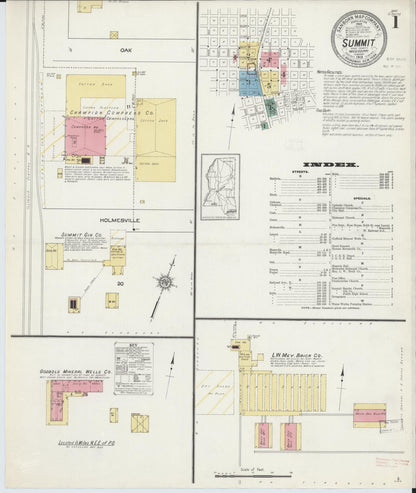 Sanborn Fire Insurance Map from Summit, Pike County, Mississippi (1913), Sheet #0001 - Complete Map Set gallery image, historic Sanborn map, vintage wall art, Mississippi Mississippi
