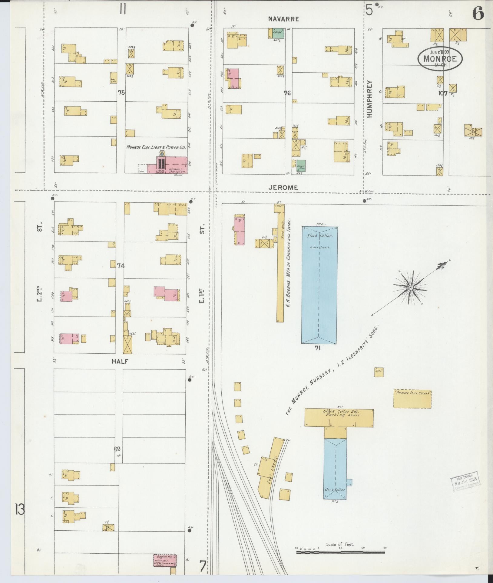 Sanborn Fire Insurance Map from Monroe, Monroe County, Michigan (1899), Sheet #0006 - Complete Map Set gallery image, historic Sanborn map, vintage wall art, Michigan Michigan