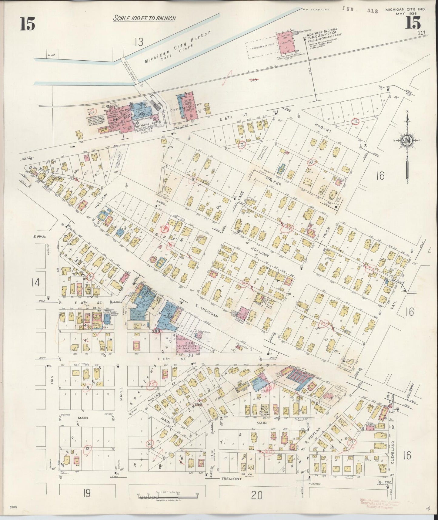 Sanborn Fire Insurance Map from Michigan City, La Porte County, Indiana (1948), Sheet #0015 - Historic Sanborn Fire Insurance Map Print, vintage old map wall art, antique decor, genealogy gift, Michigan Michigan map