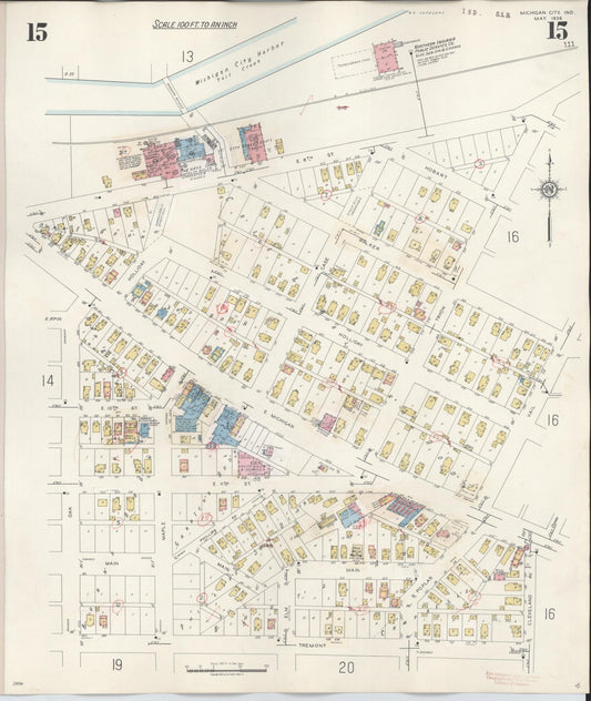 Sanborn Fire Insurance Map from Michigan City, La Porte County, Indiana (1948), Sheet #0015 - Historic Sanborn Fire Insurance Map Print, vintage old map wall art, antique decor, genealogy gift, Michigan Michigan map