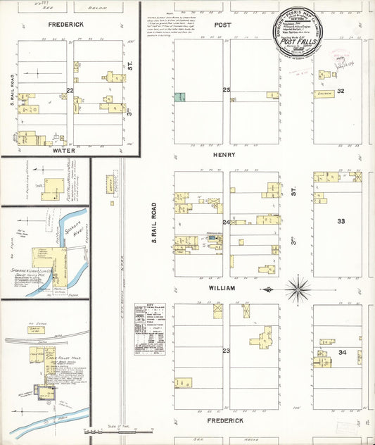 Sanborn Fire Insurance Map from Post Falls, Kootenai County, Idaho (1896), Sheet #0001 - Historic Sanborn Fire Insurance Map Print, vintage old map wall art, antique decor, genealogy gift, Idaho Idaho map