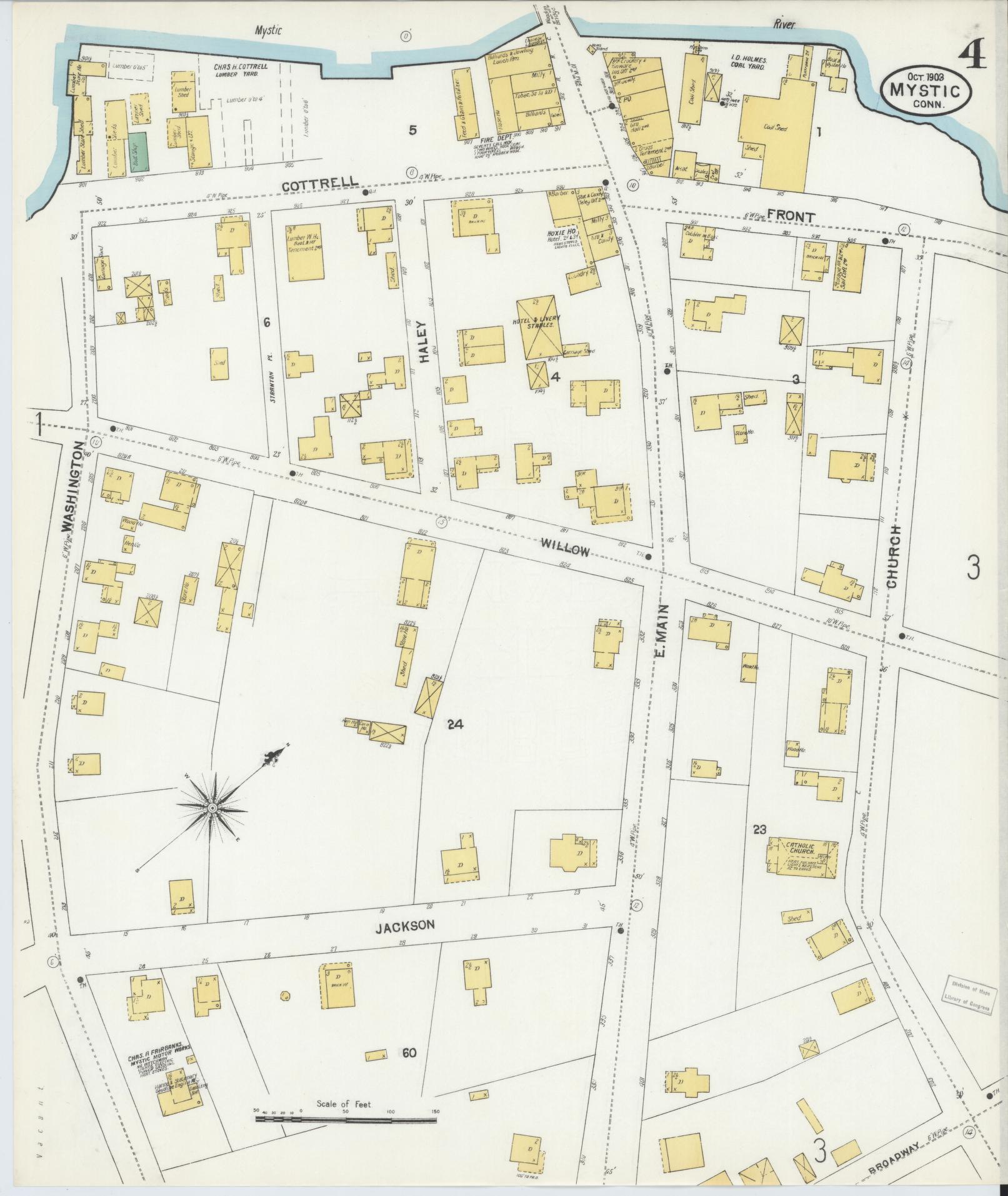 Sanborn Fire Insurance Map from Mystic, New London County, Connecticut (1903), Sheet #0004 - Complete Map Set gallery image, historic Sanborn map, vintage wall art, Connecticut Connecticut