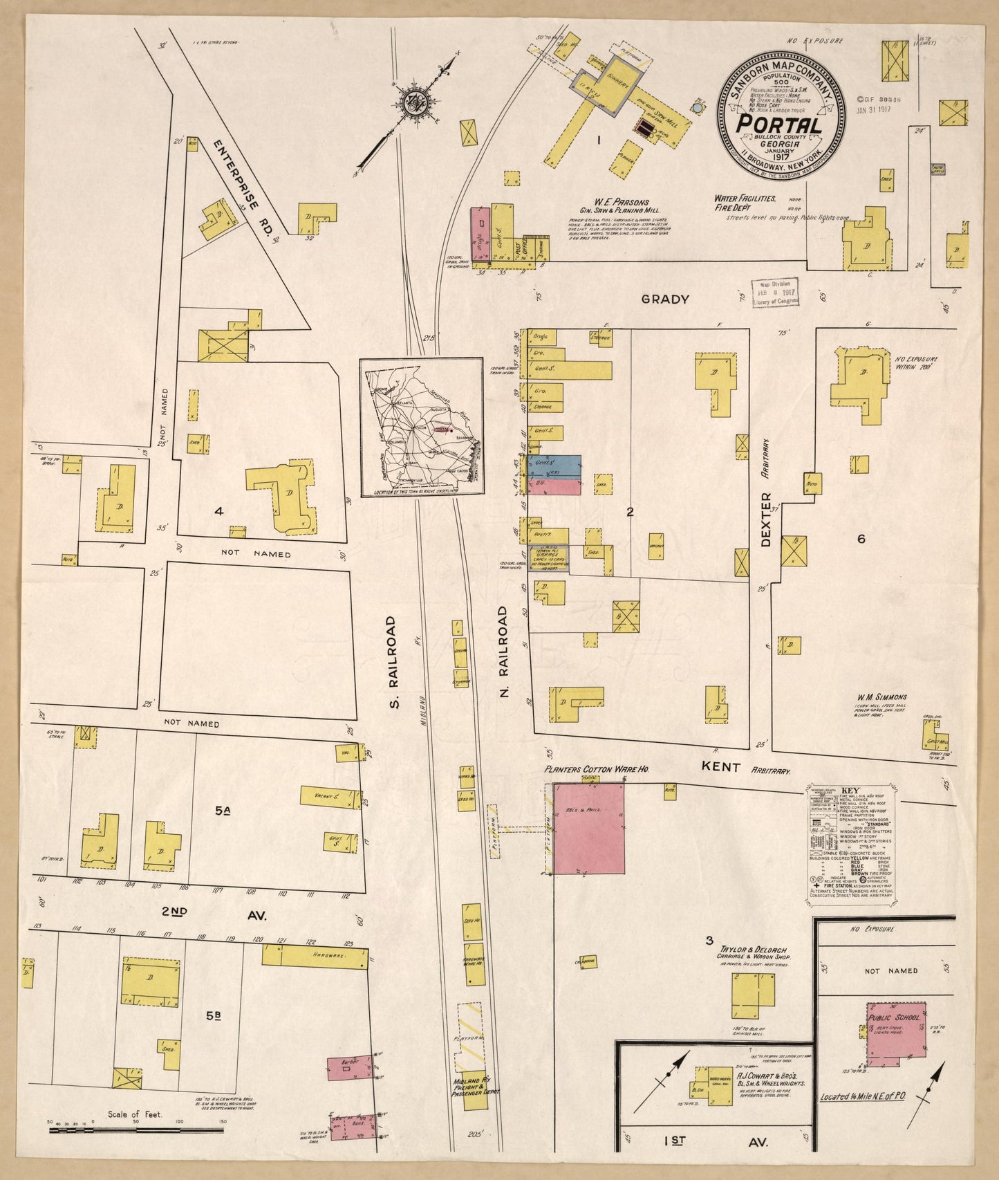 Sanborn Fire Insurance Map from Portal, Bulloch County, Georgia (1917), Sheet #0001 - Complete Map Set gallery image, historic Sanborn map, vintage wall art, Georgia Georgia