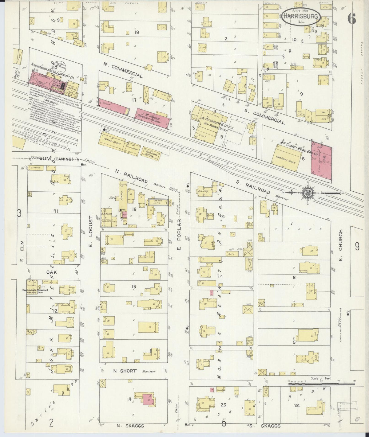 Sanborn Fire Insurance Map from Harrisburg, Saline County, Illinois (1913), Sheet #0006 - Complete Map Set gallery image, historic Sanborn map, vintage wall art, Illinois Illinois