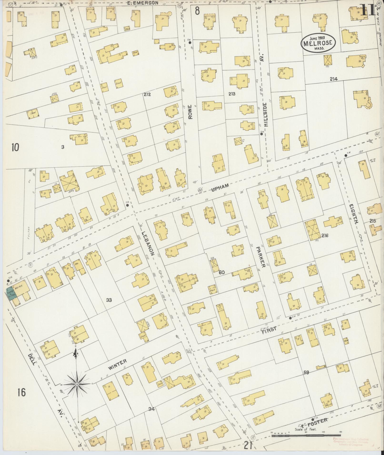 Sanborn Fire Insurance Map from Melrose, Middlesex County, Massachusetts (1903), Sheet #0011 - Complete Map Set gallery image, historic Sanborn map, vintage wall art, Massachusetts Massachusetts