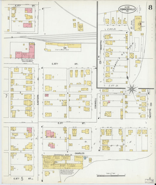 Sanborn Fire Insurance Map from Connersville, Fayette County, Indiana (1901), Sheet #0008 - Historic Sanborn Fire Insurance Map Print, vintage old map wall art, antique decor, genealogy gift, Indiana Indiana map