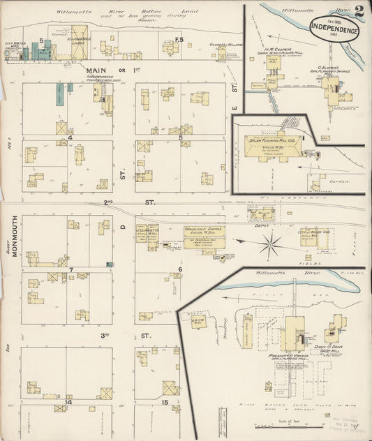 Sanborn Fire Insurance Map from Independence, Polk County, Oregon (1888), Sheet #0002 - Historic Sanborn Fire Insurance Map Print, vintage old map wall art, antique decor, genealogy gift, Oregon Oregon map