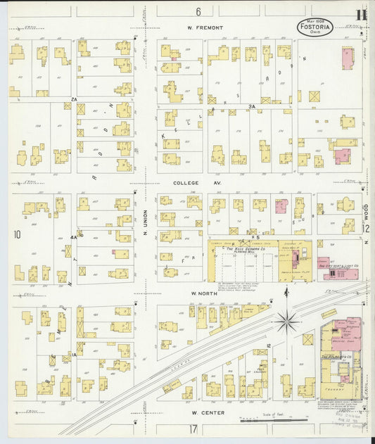 Sanborn Fire Insurance Map from Fostoria, Seneca, Hancock, And Wood Counties, Ohio (1908), Sheet #0011 - Historic Sanborn Fire Insurance Map Print, vintage old map wall art, antique decor, genealogy gift, Ohio Ohio map