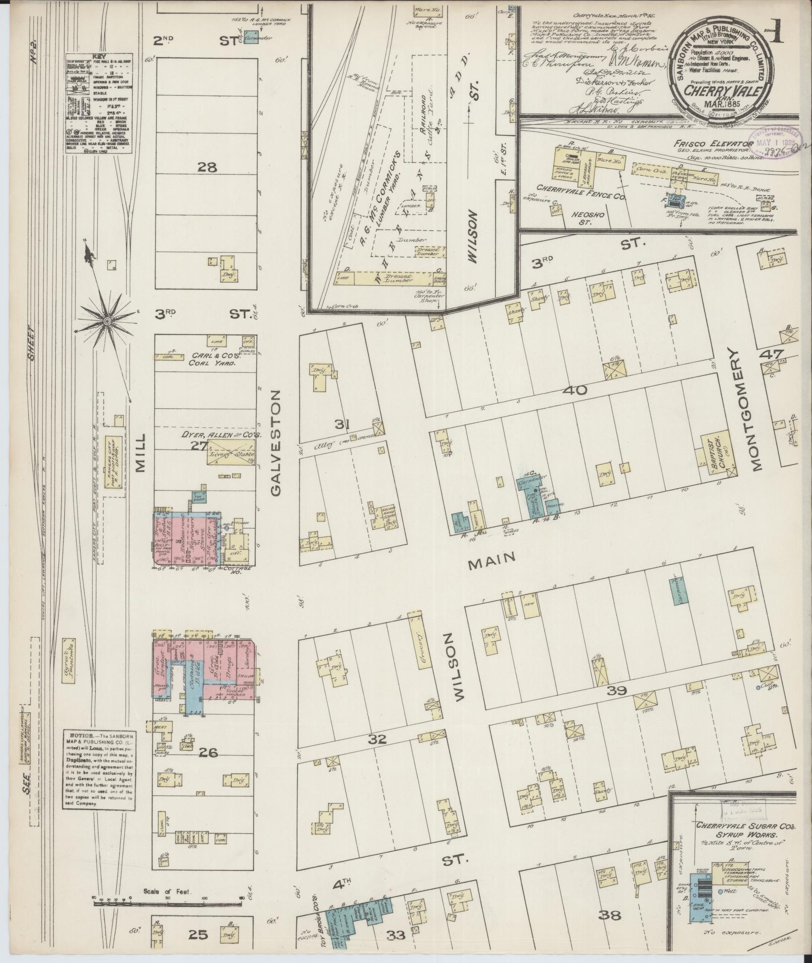 Sanborn Fire Insurance Map from Cherryvale, Montgomery County, Kansas (1885), Sheet #0001 - Complete Map Set gallery image, historic Sanborn map, vintage wall art, Kansas Kansas