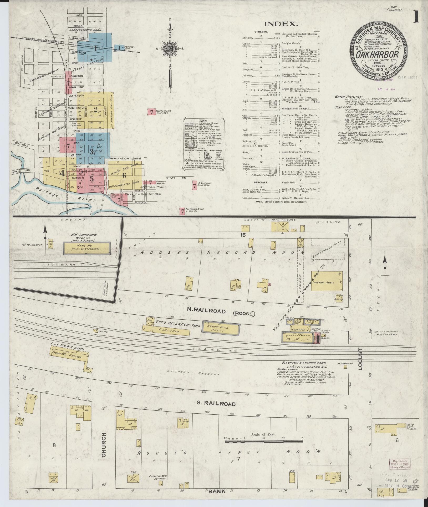 Sanborn Fire Insurance Map from Oak Harbor, Ottawa County, Ohio (1910), Sheet #0001 - Historic Sanborn Fire Insurance Map Print, vintage old map wall art, antique decor, genealogy gift, Ohio Ohio map