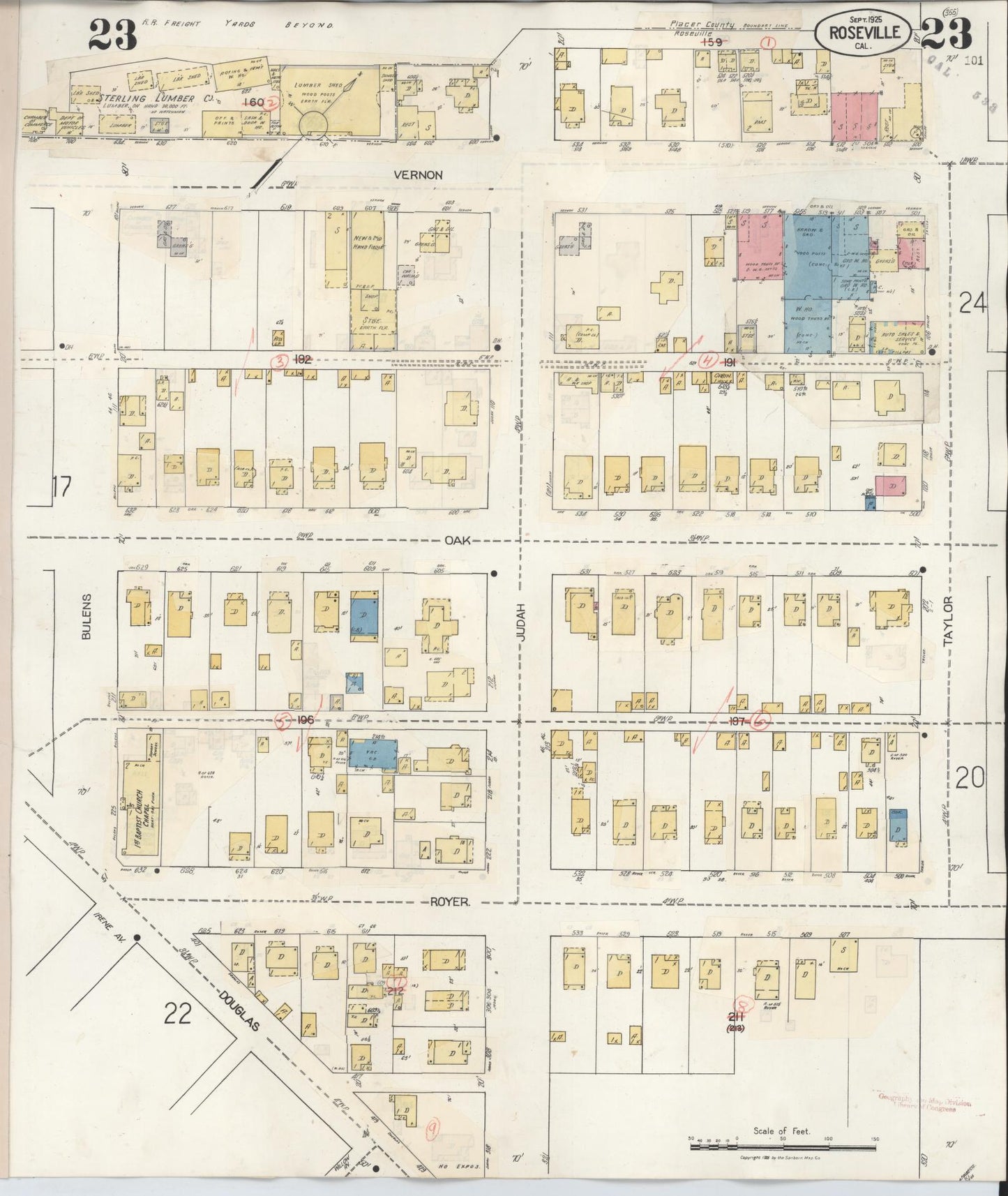 Sanborn Fire Insurance Map from Roseville, Placer County, California (1944), Sheet #0023 - Complete Map Set gallery image, historic Sanborn map, vintage wall art, California California