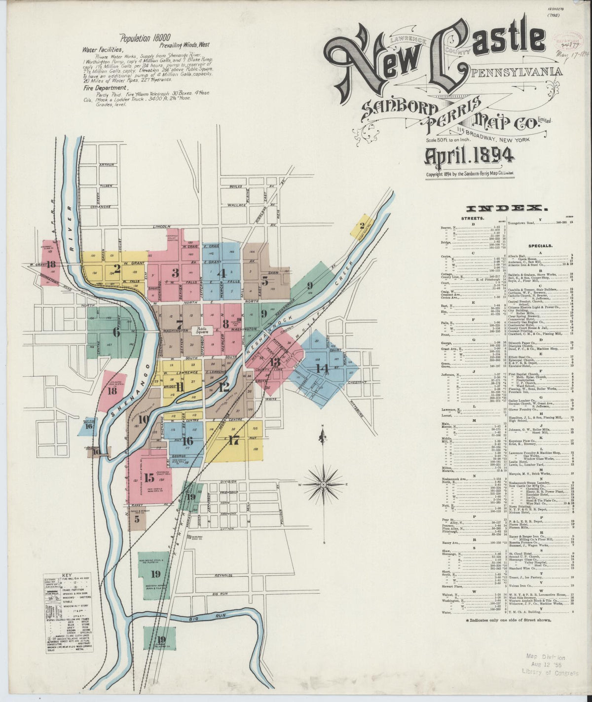 Sanborn Fire Insurance Map from New Castle, Lawrence County, Pennsylvania (1894), Sheet #0001 - Historic Sanborn Fire Insurance Map Print, vintage old map wall art, antique decor, genealogy gift, Pennsylvania Pennsylvania map