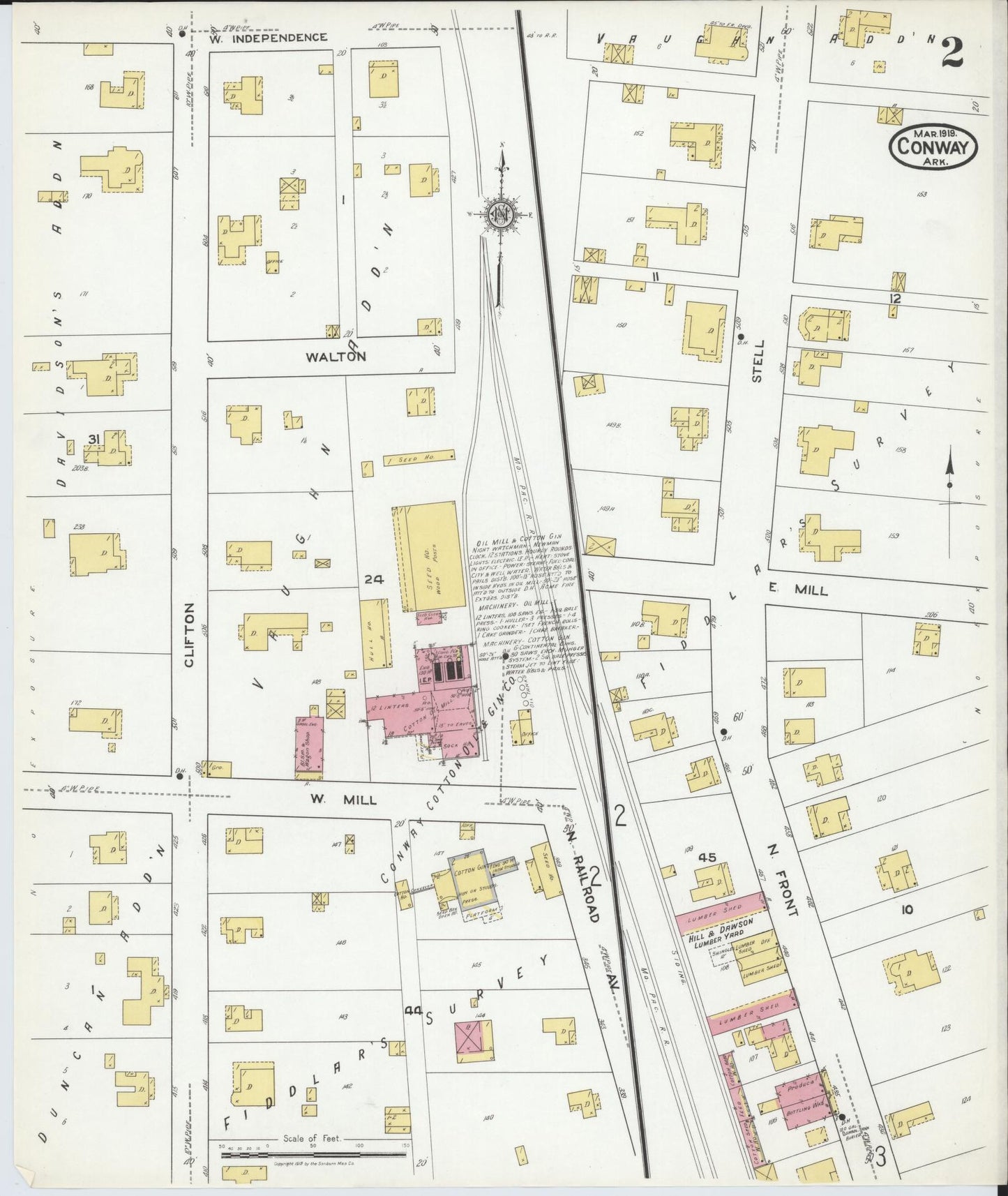 Sanborn Fire Insurance Map from Conway, Faulkner County, Arkansas (1919), Sheet #0002 - Historic Sanborn Fire Insurance Map Print, vintage old map wall art, antique decor, genealogy gift, Arkansas Arkansas map