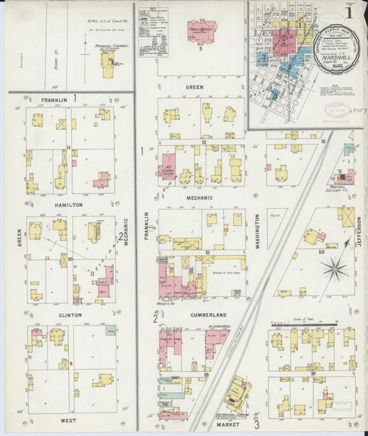 Sanborn Fire Insurance Map from Marshall, Clark County, Illinois (1897), Sheet #0001 - Complete Map Set gallery image, historic Sanborn map, vintage wall art, Illinois Illinois