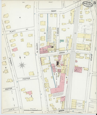 Sanborn Fire Insurance Map from Meriden, New Haven County, Connecticut (1891), Sheet #0003 - Complete Map Set gallery image, historic Sanborn map, vintage wall art, Connecticut Connecticut