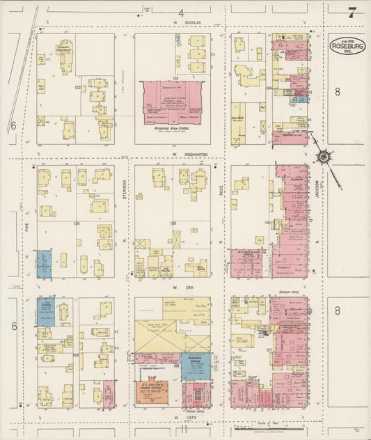 Sanborn Fire Insurance Map from Roseburg, Douglas County, Oregon (1920), Sheet #0007 - Historic Sanborn Fire Insurance Map Print, vintage old map wall art, antique decor, genealogy gift, Oregon Oregon map