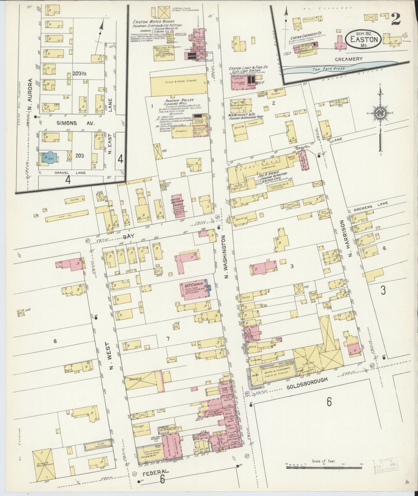Sanborn Fire Insurance Map from Easton, Talbot County, Maryland (1912), Sheet #0002 - Historic Sanborn Fire Insurance Map Print, vintage old map wall art, antique decor, genealogy gift, Maryland Maryland map