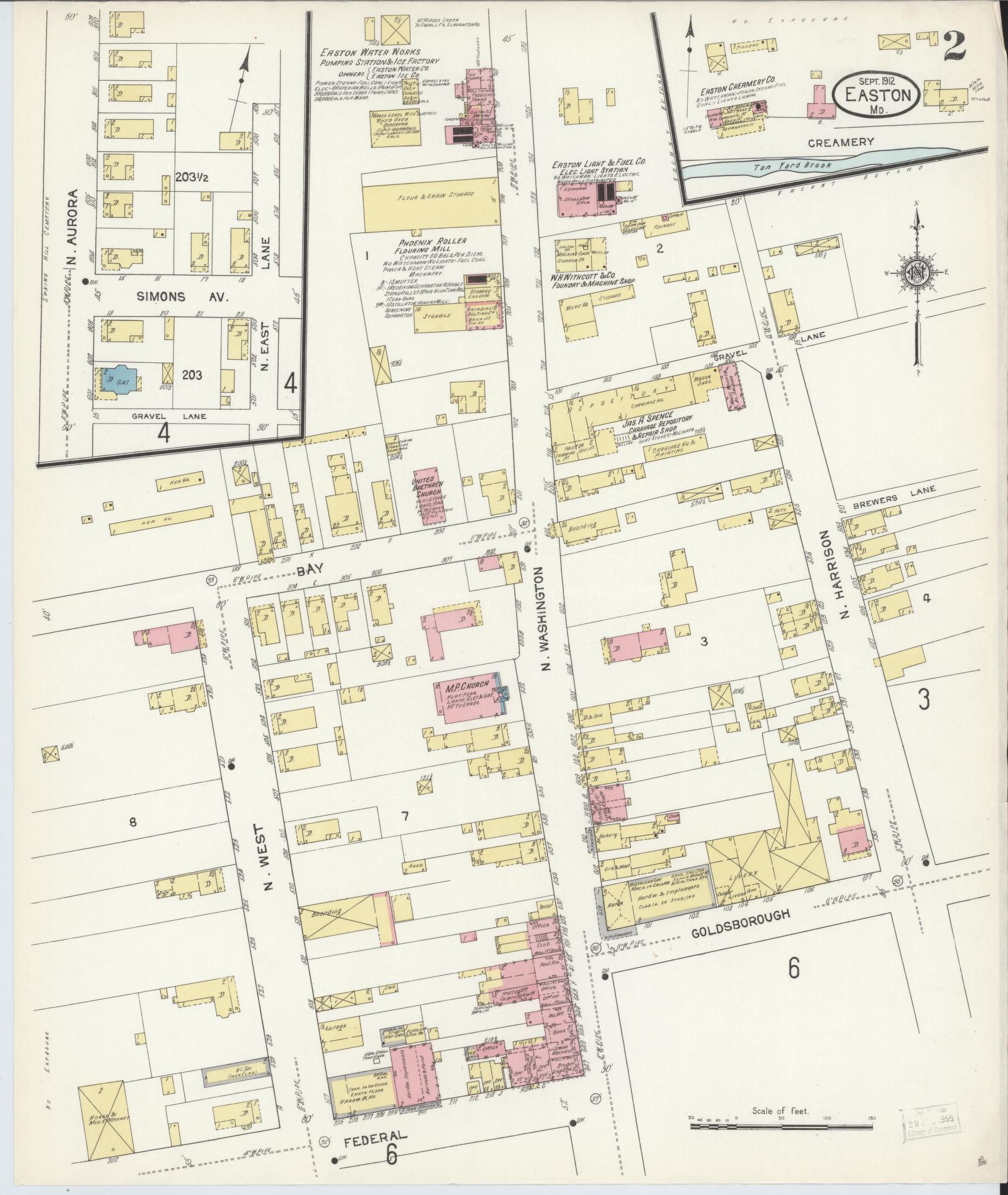 Sanborn Fire Insurance Map from Easton, Talbot County, Maryland (1912), Sheet #0002 - Historic Sanborn Fire Insurance Map Print, vintage old map wall art, antique decor, genealogy gift, Maryland Maryland map