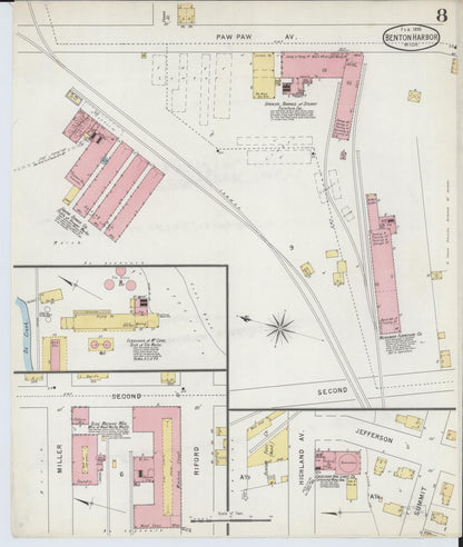 Sanborn Fire Insurance Map from Benton Harbor, Berrien County, Michigan (1895), Sheet #0008 - Complete Map Set gallery image, historic Sanborn map, vintage wall art, Michigan Michigan
