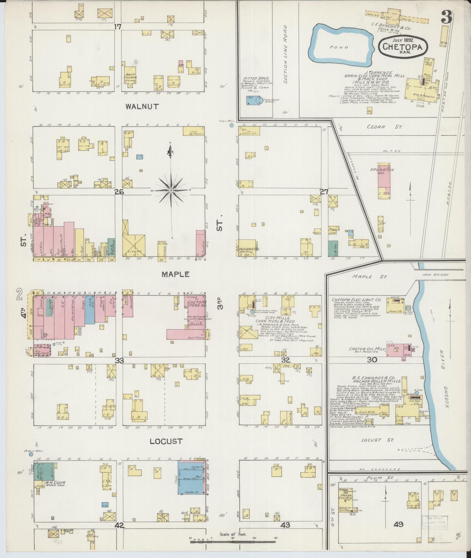 Sanborn Fire Insurance Map from Chetopa, Labette County, Kansas (1892), Sheet #0003 - Complete Map Set gallery image, historic Sanborn map, vintage wall art, Kansas Kansas