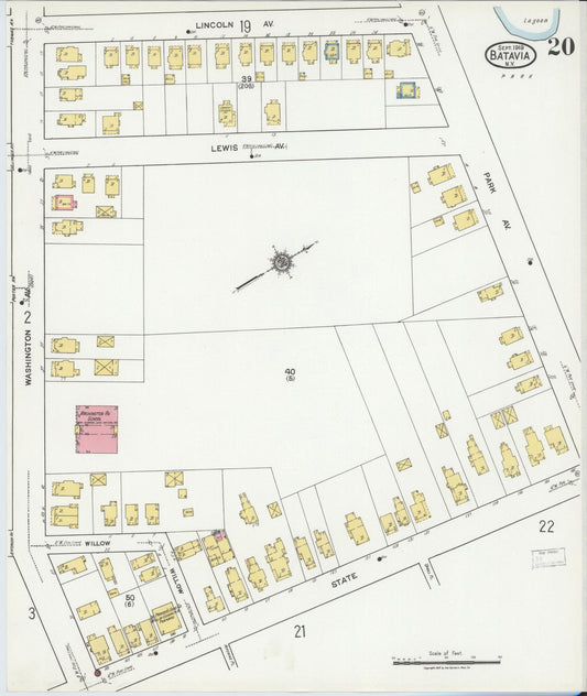 Sanborn Fire Insurance Map from Batavia, Genesee County, New York (1919), Sheet #0020 - Historic Sanborn Fire Insurance Map Print, vintage old map wall art, antique decor, genealogy gift, New York New York map