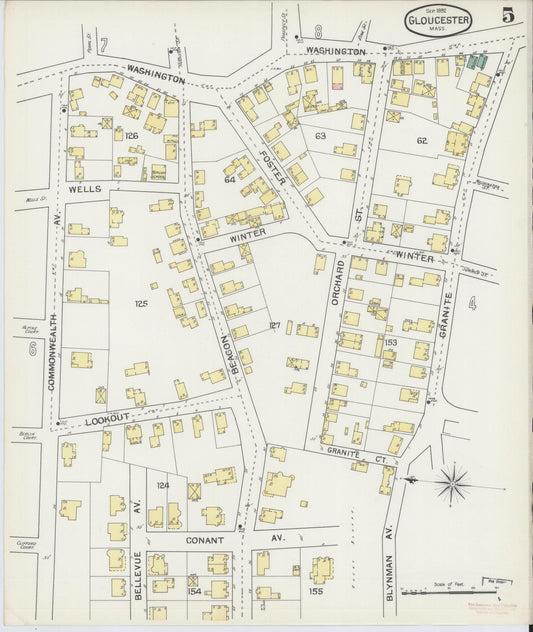 Sanborn Fire Insurance Map from Gloucester, Essex County, Massachusetts (1892), Sheet #0005 - Historic Sanborn Fire Insurance Map Print, vintage old map wall art, antique decor, genealogy gift, Massachusetts Massachusetts map