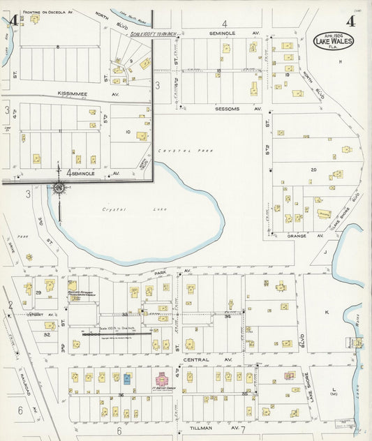 Sanborn Fire Insurance Map from Lake Wales, Polk County, Florida (1924), Sheet #0004 - Historic Sanborn Fire Insurance Map Print, vintage old map wall art, antique decor, genealogy gift, Florida Florida map