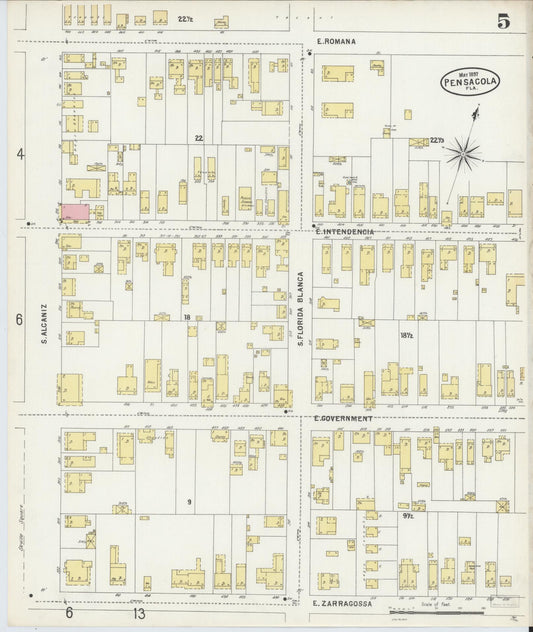 Sanborn Fire Insurance Map from Pensacola, Escambia County, Florida (1897), Sheet #0005 - Historic Sanborn Fire Insurance Map Print, vintage old map wall art, antique decor, genealogy gift, Florida Florida map