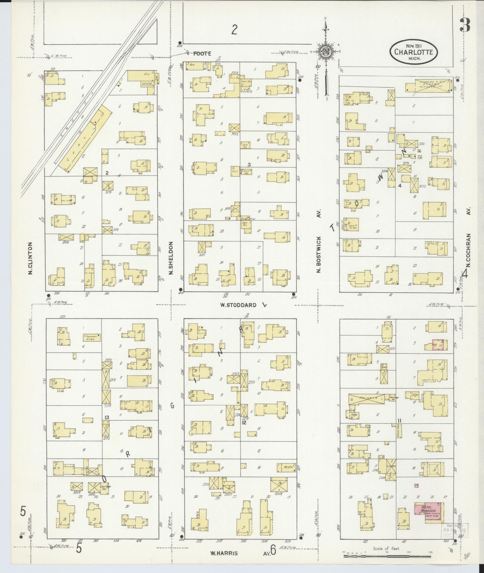 Sanborn Fire Insurance Map from Charlotte, Eaton County, Michigan (1911), Sheet #0003 - Complete Map Set gallery image, historic Sanborn map, vintage wall art, Michigan Michigan