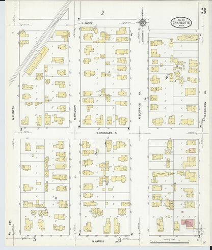 Sanborn Fire Insurance Map from Charlotte, Eaton County, Michigan (1911), Sheet #0003 - Complete Map Set gallery image, historic Sanborn map, vintage wall art, Michigan Michigan