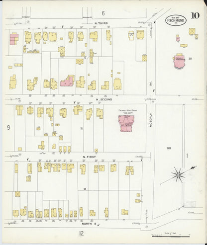Sanborn Fire Insurance Map from Richmond, Madison County, Kentucky (1907), Sheet #0010 - Complete Map Set gallery image, historic Sanborn map, vintage wall art, Kentucky Kentucky