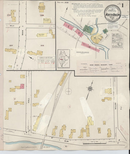 Sanborn Fire Insurance Map from North Anson, Somerset County, Maine (1945), Sheet #0001 - Complete Map Set gallery image, historic Sanborn map, vintage wall art, Maine Maine