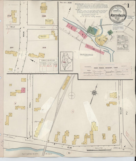 Sanborn Fire Insurance Map from North Anson, Somerset County, Maine (1945), Sheet #0001 - Complete Map Set gallery image, historic Sanborn map, vintage wall art, Maine Maine