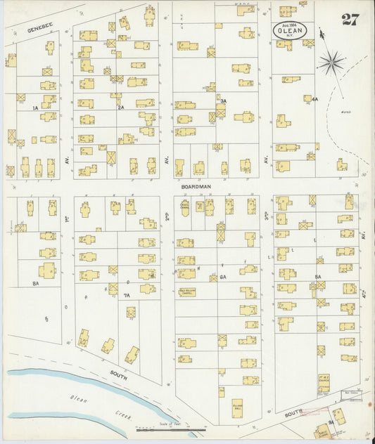 Sanborn Fire Insurance Map from Olean, Cattaraugus County, New York (1904), Sheet #0027 - Historic Sanborn Fire Insurance Map Print, vintage old map wall art, antique decor, genealogy gift, New York New York map