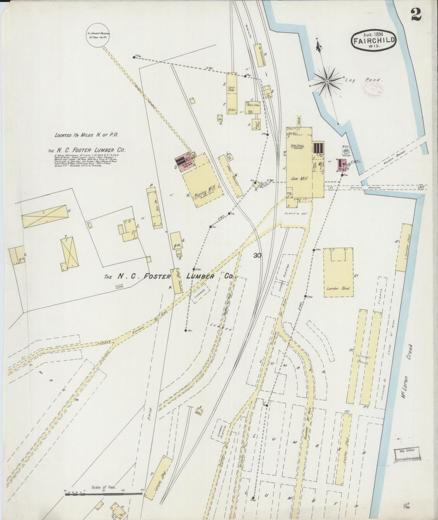 Sanborn Fire Insurance Map from Fairchild, Eau Claire County, Wisconsin (1894), Sheet #0002 - Historic Sanborn Fire Insurance Map Print, vintage old map wall art, antique decor, genealogy gift, Wisconsin Wisconsin map