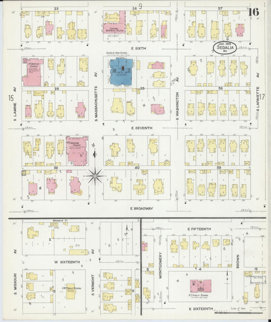 Sanborn Fire Insurance Map from Sedalia, Pettis County, Missouri (1908), Sheet #0016 - Historic Sanborn Fire Insurance Map Print, vintage old map wall art, antique decor, genealogy gift, Missouri Missouri map