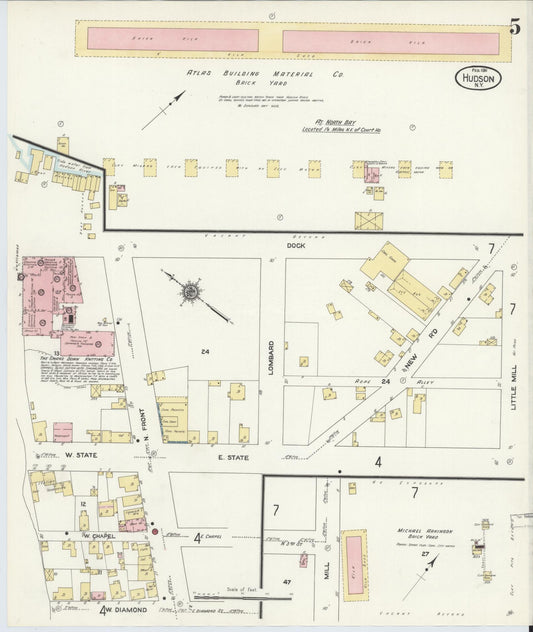 Sanborn Fire Insurance Map from Hudson, Columbia County, New York (1911), Sheet #0005 - Historic Sanborn Fire Insurance Map Print, vintage old map wall art, antique decor, genealogy gift, New York New York map