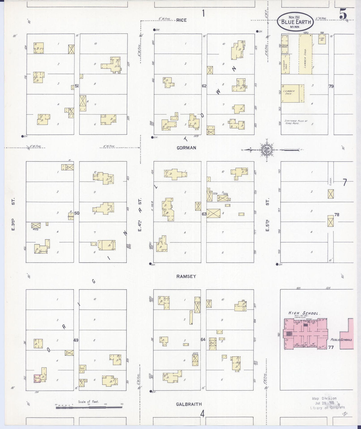 Sanborn Fire Insurance Map from Blue Earth, Faribault County, Minnesota (1911), Sheet #0005 - Complete Map Set gallery image, historic Sanborn map, vintage wall art, Minnesota Minnesota