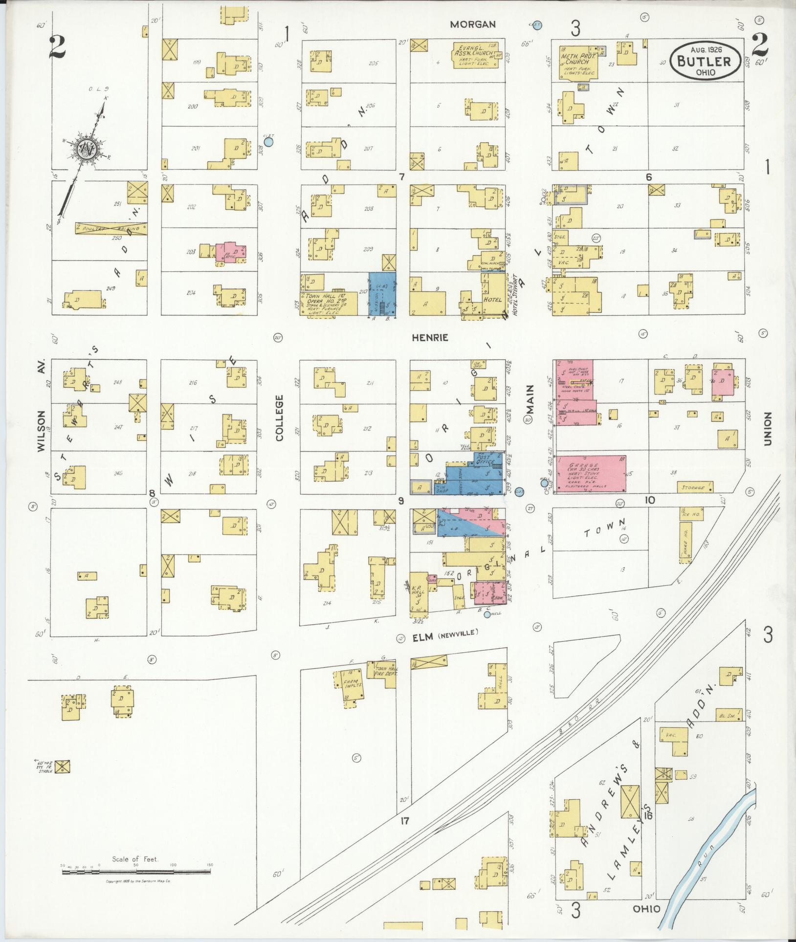 Sanborn Fire Insurance Map from Butler, Richland County, Ohio (1926), Sheet #0002 - Historic Sanborn Fire Insurance Map Print, vintage old map wall art, antique decor, genealogy gift, Ohio Ohio map