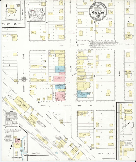 Sanborn Fire Insurance Map from Peterson, Clay County, Iowa (1914), Sheet #0001 - Historic Sanborn Fire Insurance Map Print, vintage old map wall art
