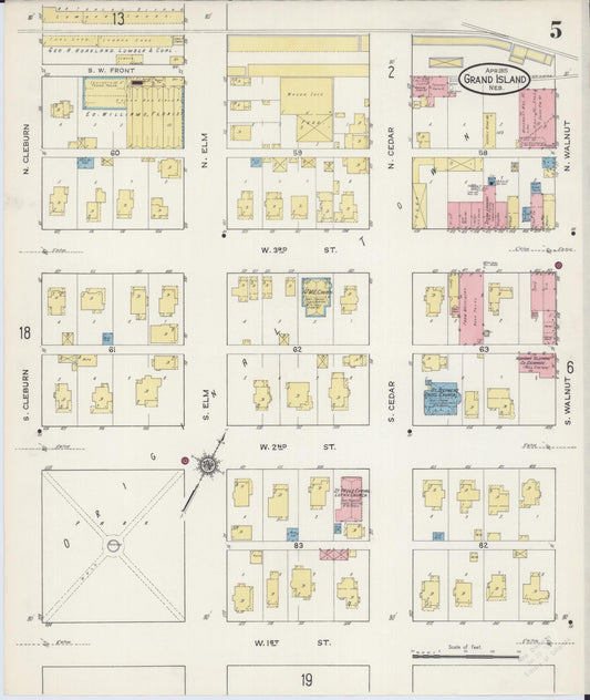 Sanborn Fire Insurance Map from Grand Island, Hall County, Nebraska (1915), Sheet #0005 - Historic Sanborn Fire Insurance Map Print, vintage old map wall art, antique decor, genealogy gift, Nebraska Nebraska map
