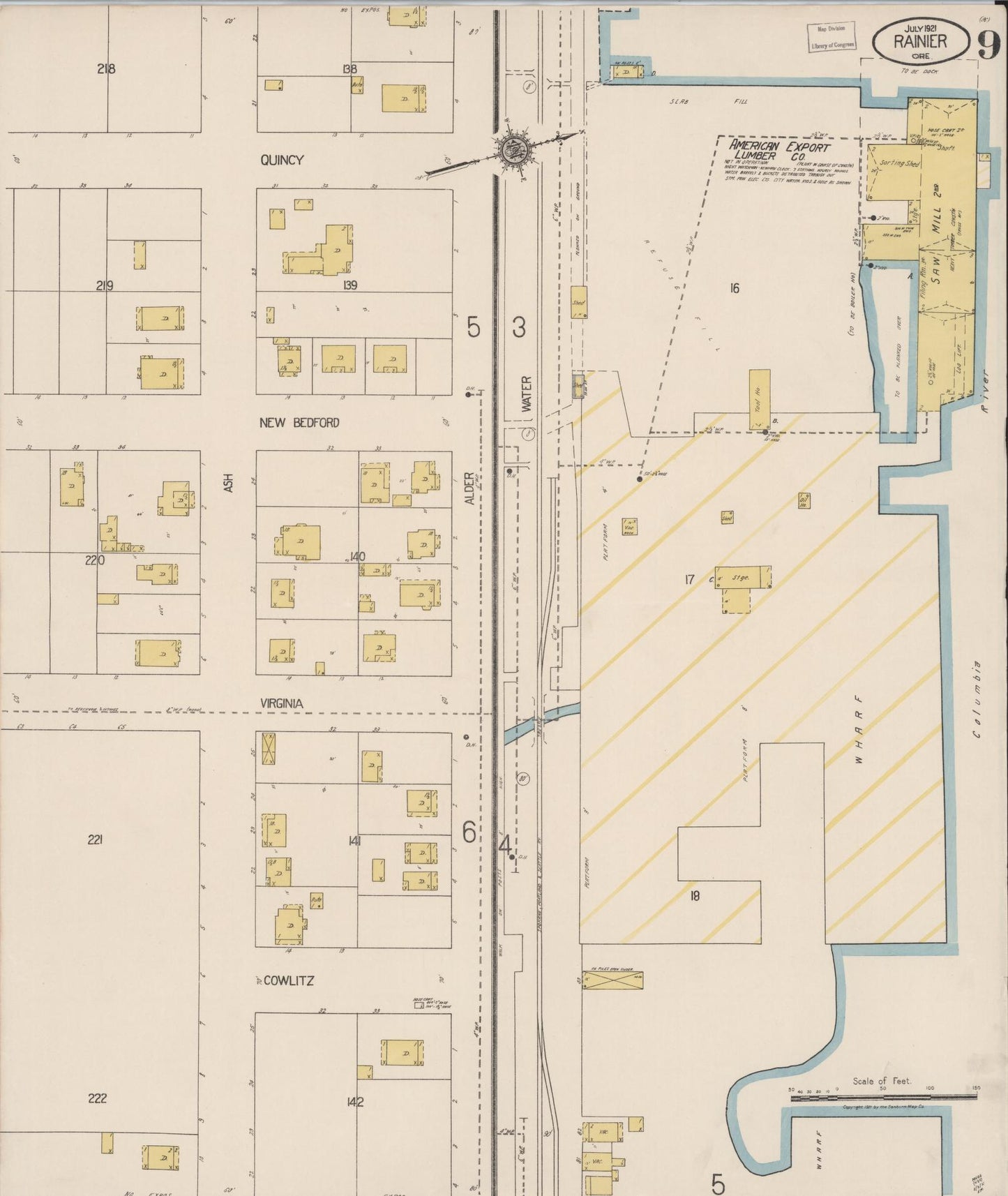 Sanborn Fire Insurance Map from Rainier, Columbia County, Oregon (1921), Sheet #0009 - Complete Map Set gallery image, historic Sanborn map, vintage wall art, Oregon Oregon