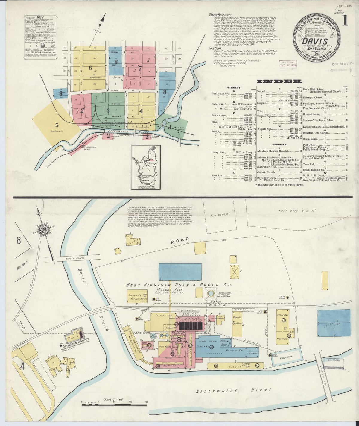 Sanborn Fire Insurance Map from Davis, Tucker County, West Virginia (1915), Sheet #0001 - Complete Map Set gallery image, historic Sanborn map, vintage wall art, West Virginia West Virginia