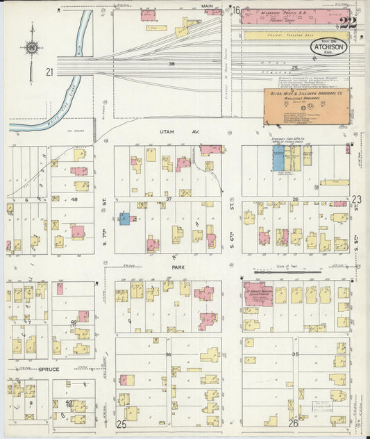 Sanborn Fire Insurance Map from Atchison, Atchison County, Kansas (1916), Sheet #0022 - Historic Sanborn Fire Insurance Map Print, vintage old map wall art, antique decor, genealogy gift, Kansas Kansas map