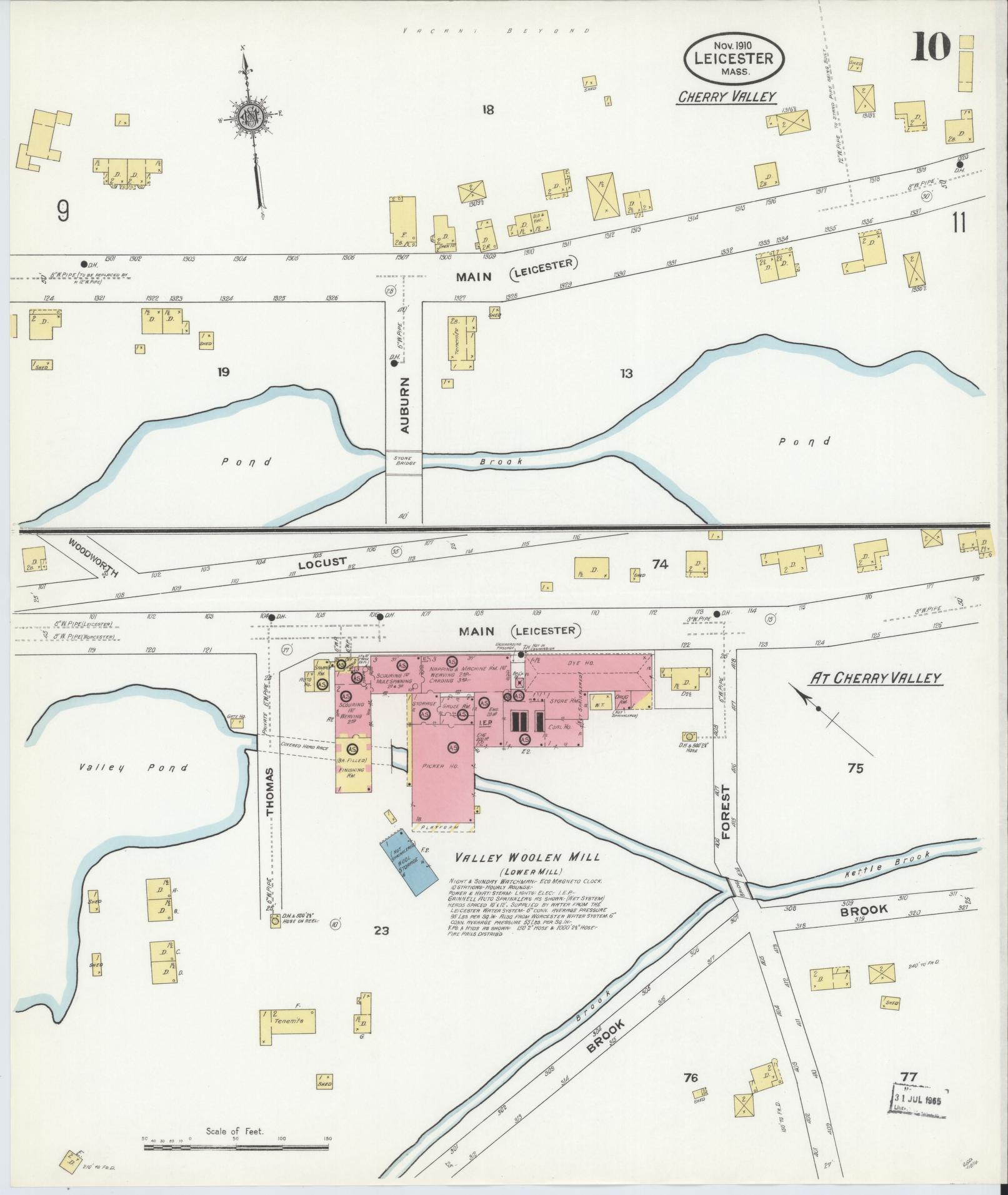 Sanborn Fire Insurance Map from Leicester, Worcester County, Massachusetts (1910), Sheet #0010 - Complete Map Set gallery image, historic Sanborn map, vintage wall art, Massachusetts Massachusetts