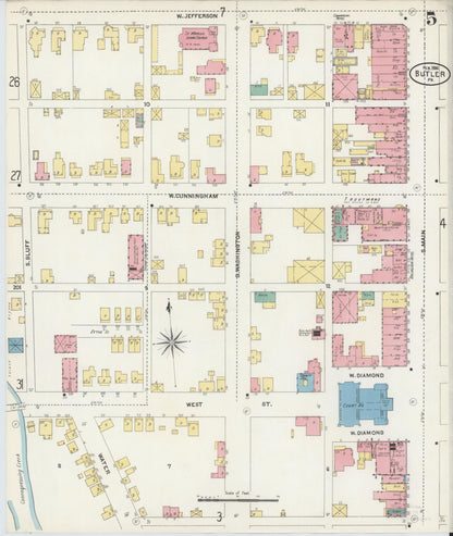 Sanborn Fire Insurance Map from Butler, Butler County, Pennsylvania (1906), Sheet #0005 - Historic Sanborn Fire Insurance Map Print, vintage old map wall art, antique decor, genealogy gift, Pennsylvania Pennsylvania map