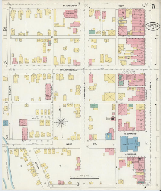 Sanborn Fire Insurance Map from Butler, Butler County, Pennsylvania (1906), Sheet #0005 - Historic Sanborn Fire Insurance Map Print, vintage old map wall art, antique decor, genealogy gift, Pennsylvania Pennsylvania map